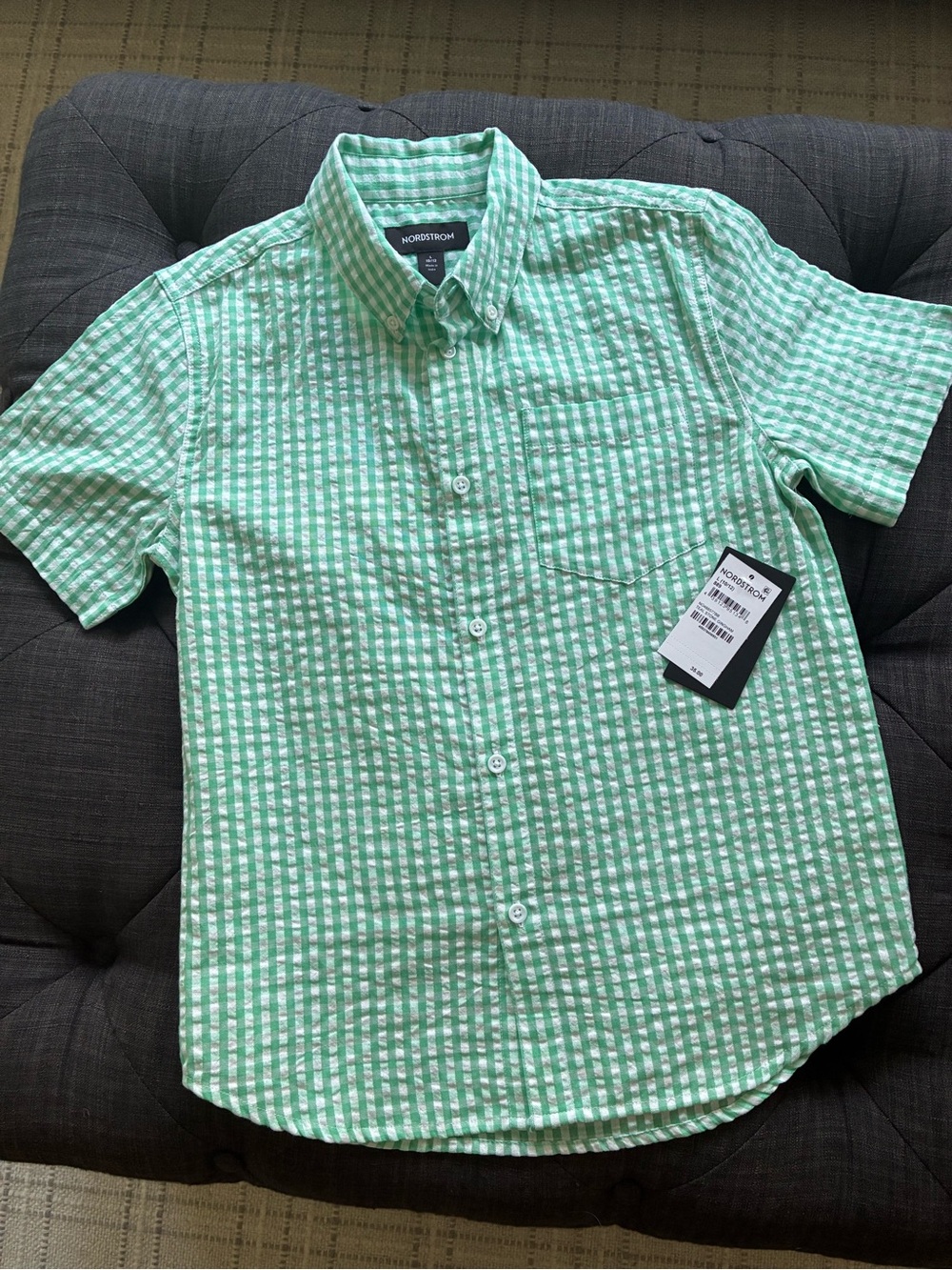 NWT Nordstrom Boys Size 10/12 Teal Stone Gingham Button Up